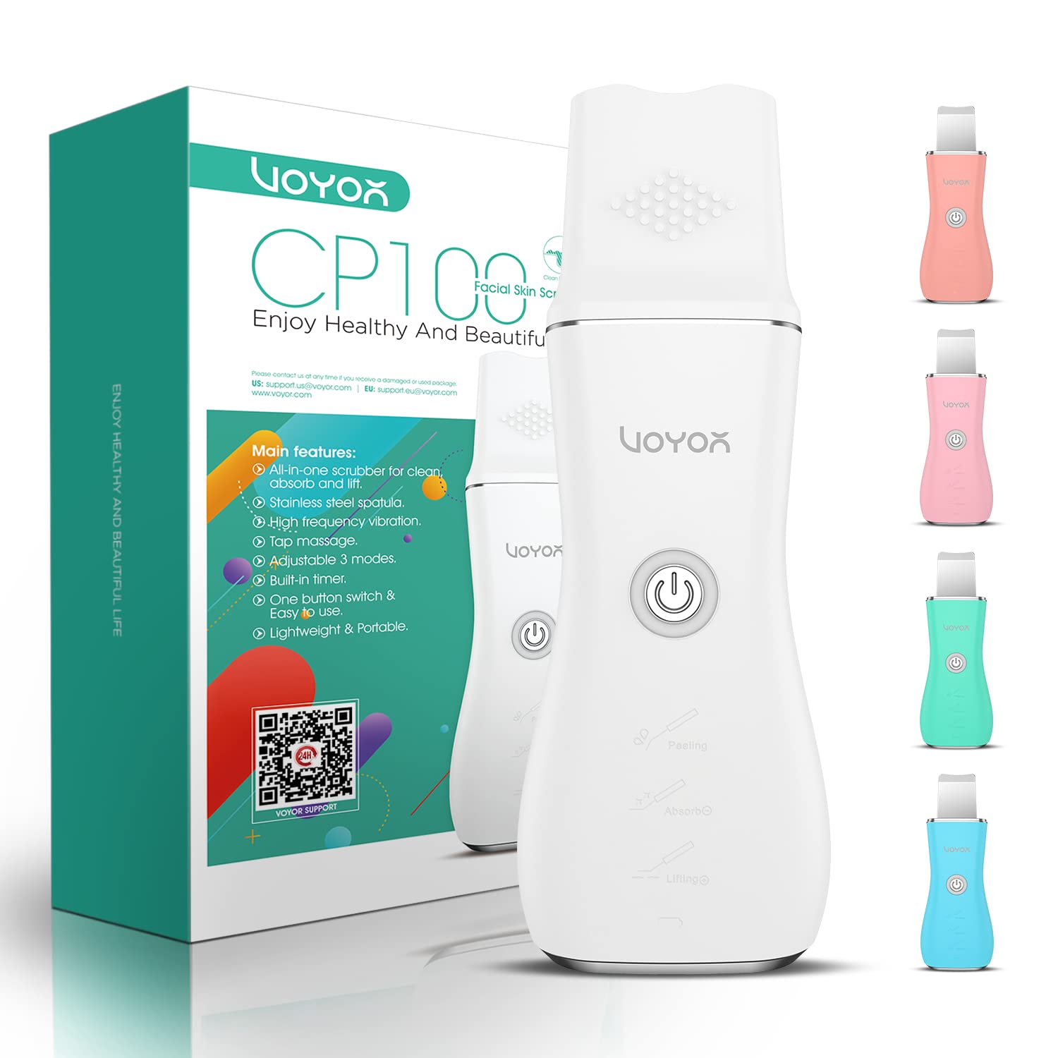 VOYOR limpiador ultrasónico facial, limpiador de poros limpiador peeling facial Facial Removedor de Acné, con 3 modos, extractor de acné comedones CP100 (White)