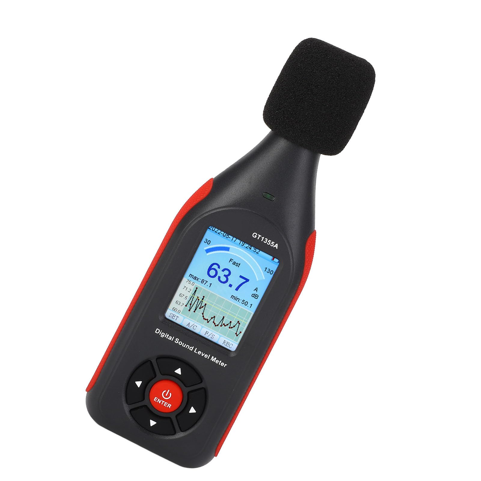 Fonometro portatile con misurazione della temperatura e dell'umidità - Lettore digitale del livello di rumore con schermo LCD retroilluminato - Precisione 1,5 dB e risoluzione 0,1
