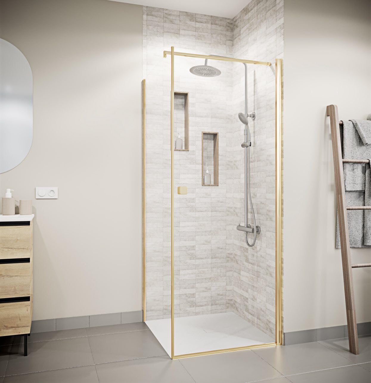 Porte de douche pivotante 90x195 pour créer un espace bien-être lumineux