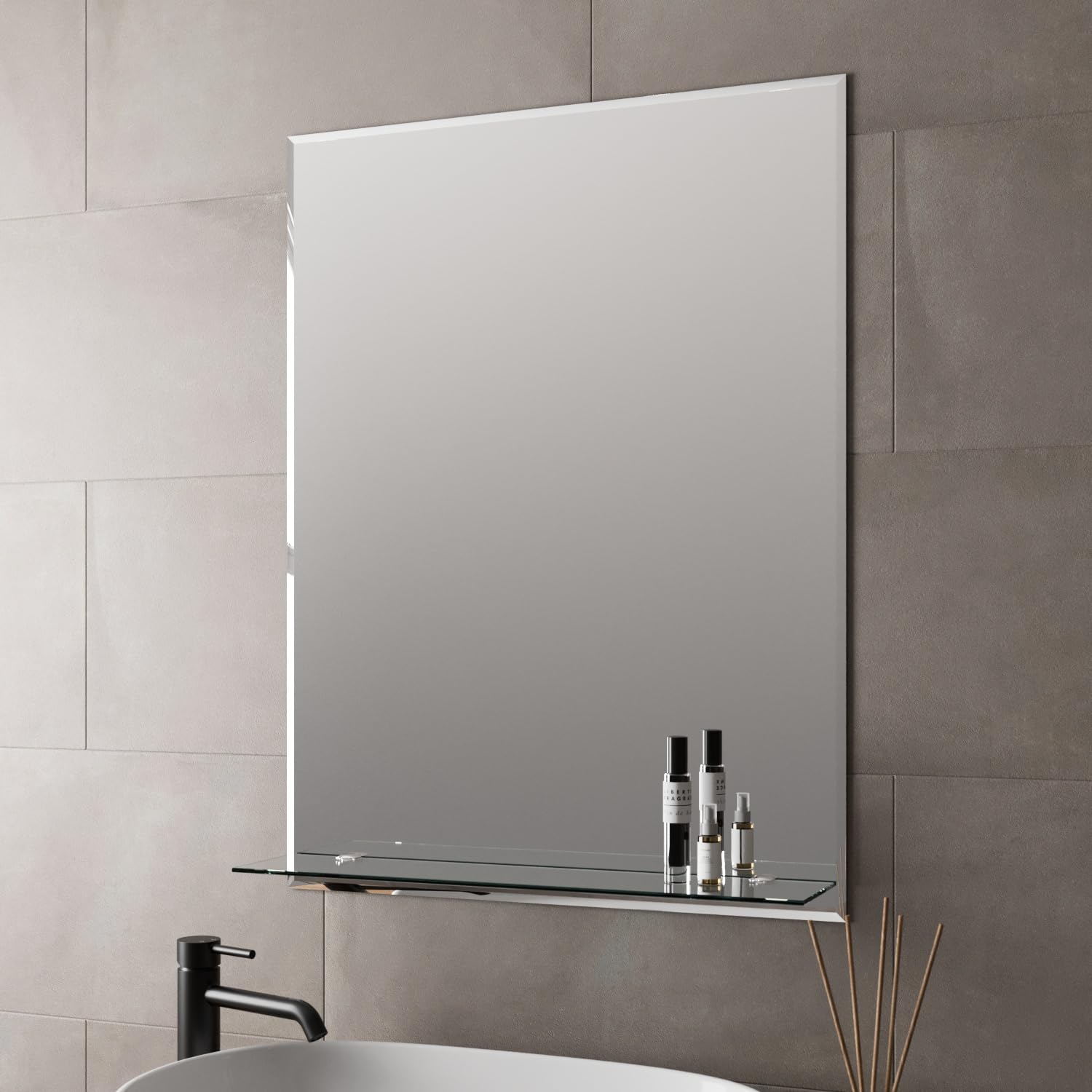 Artis Silver Artis® 600 X 800Mm Bathroom Mirror With Shelf Frameless Vanity Mirrors Bevelled Edge Wall Mounted 4Mm Mirrored Glass, Rectangular