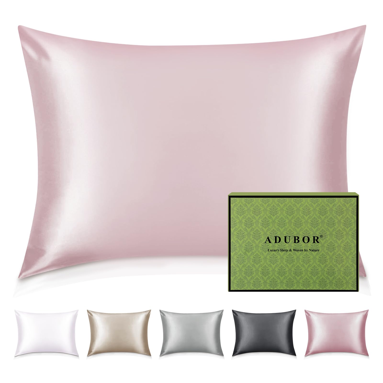 Adubor Mulberry Silk Pillowcase for Hair and Skin with Hidden Zipper, Both Side 22 Momme Silk,900 Thread Count (50x66CM, Pink, 1pc)