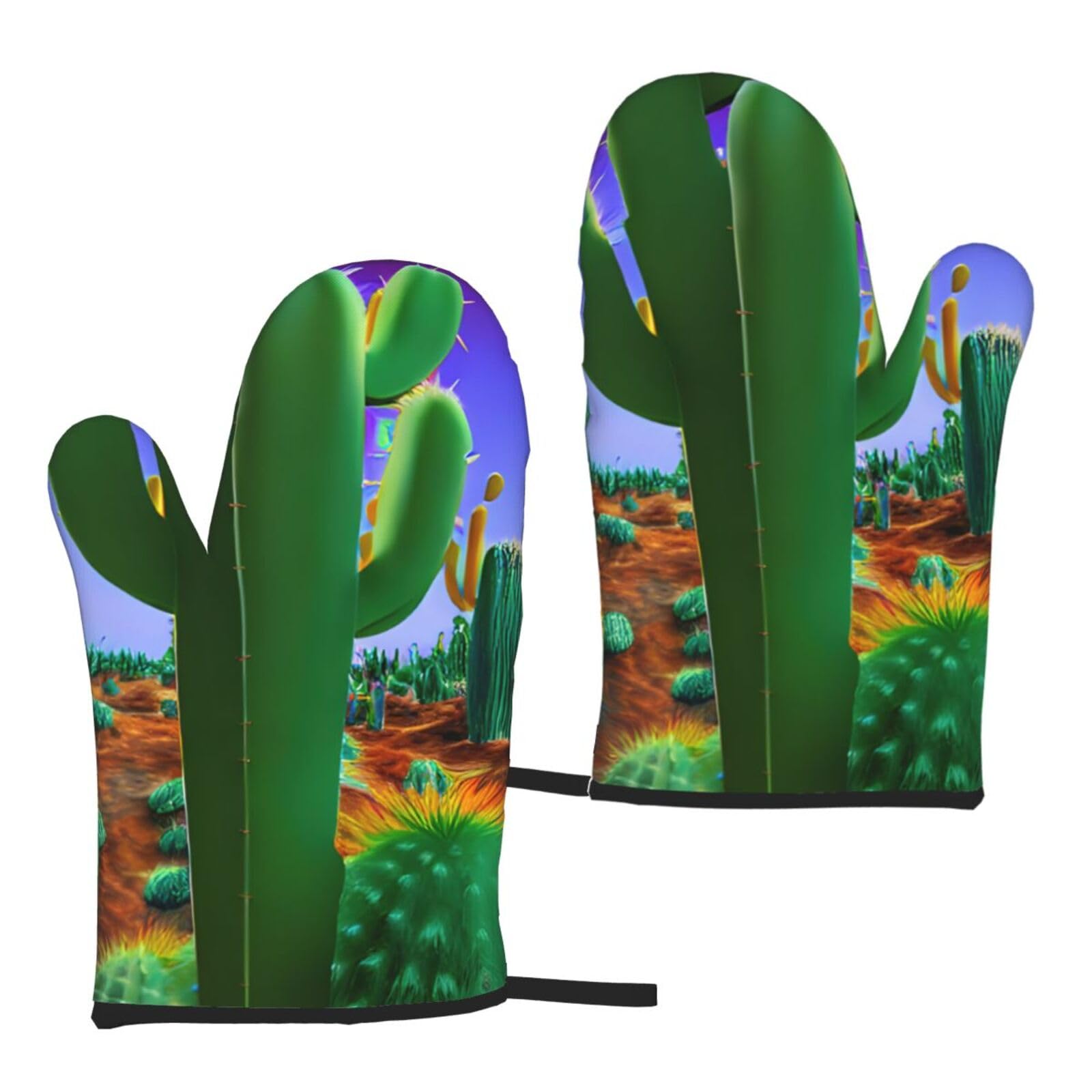 Cactus Desert Print Heat Resistant Universal Fit Oven Microwave Gloves Home Cooking Baking Grilling
