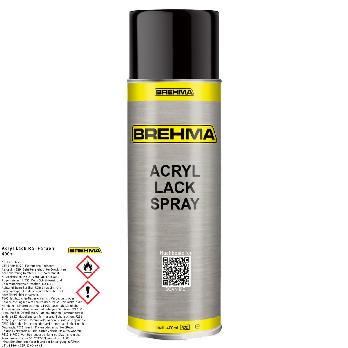 24x Acryl Lackspray Ral 9005 Schwarz glänzend Lack Farbe Sprühfarbe 400ml inkl. Griff