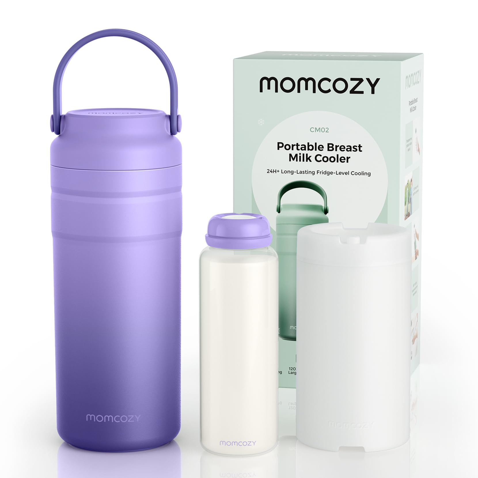 Portable Breast Milk Cooler for Travel, 24H Ice-Free Cooling Breastmilk Storage Bottles Container, 12oz Leak Proof Outdoor Small Freezer, Baby Breastfeeding Essential for New Moms, Purple
