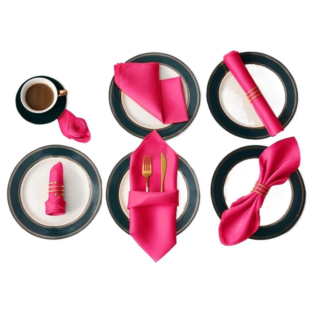 Cloth Dinner Table Napkins, Ester Dinner Napkins 12Pcs 30x30cm Multicolor Satin Table(12pcs Deep Pink)