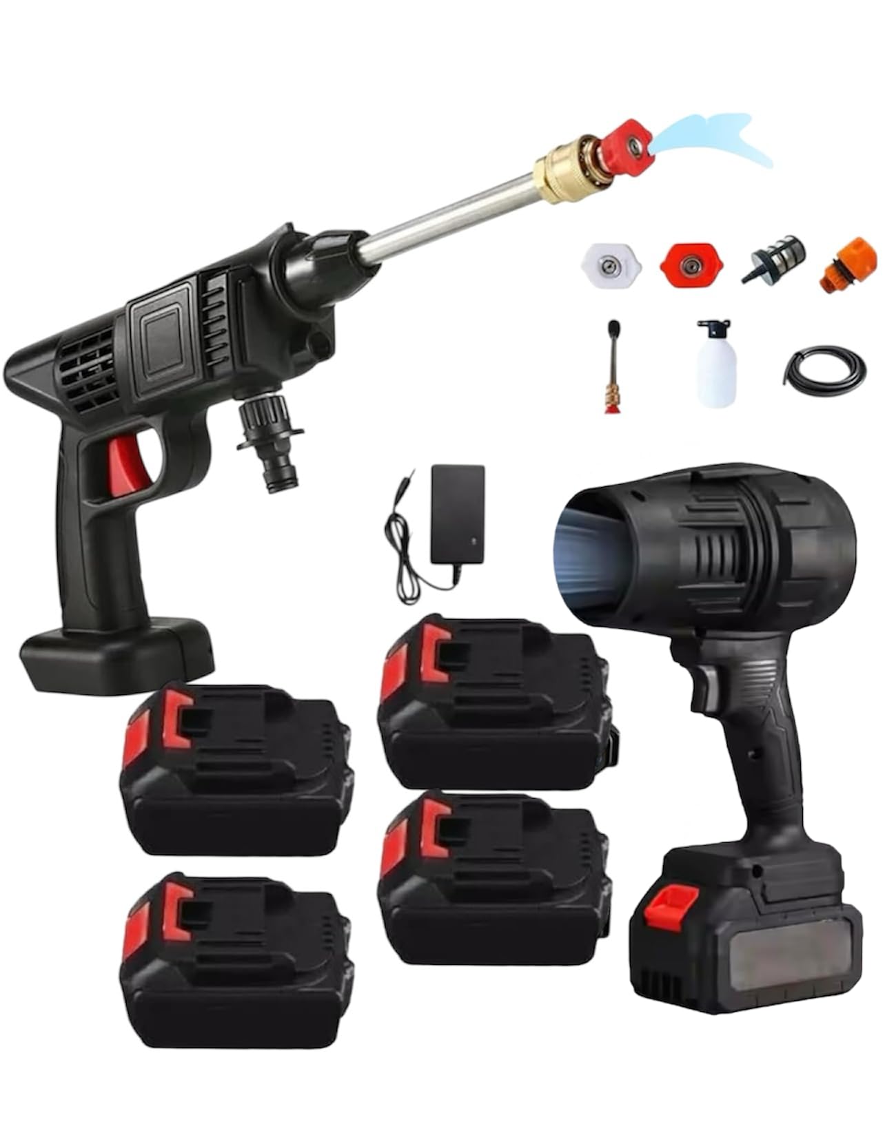 Bdit - Accesorios hidrolimpiadora a batería con mini soplador incluido, portátil, 4 pilas de 48 V intercambiables para limpieza versátil e inalámbrica