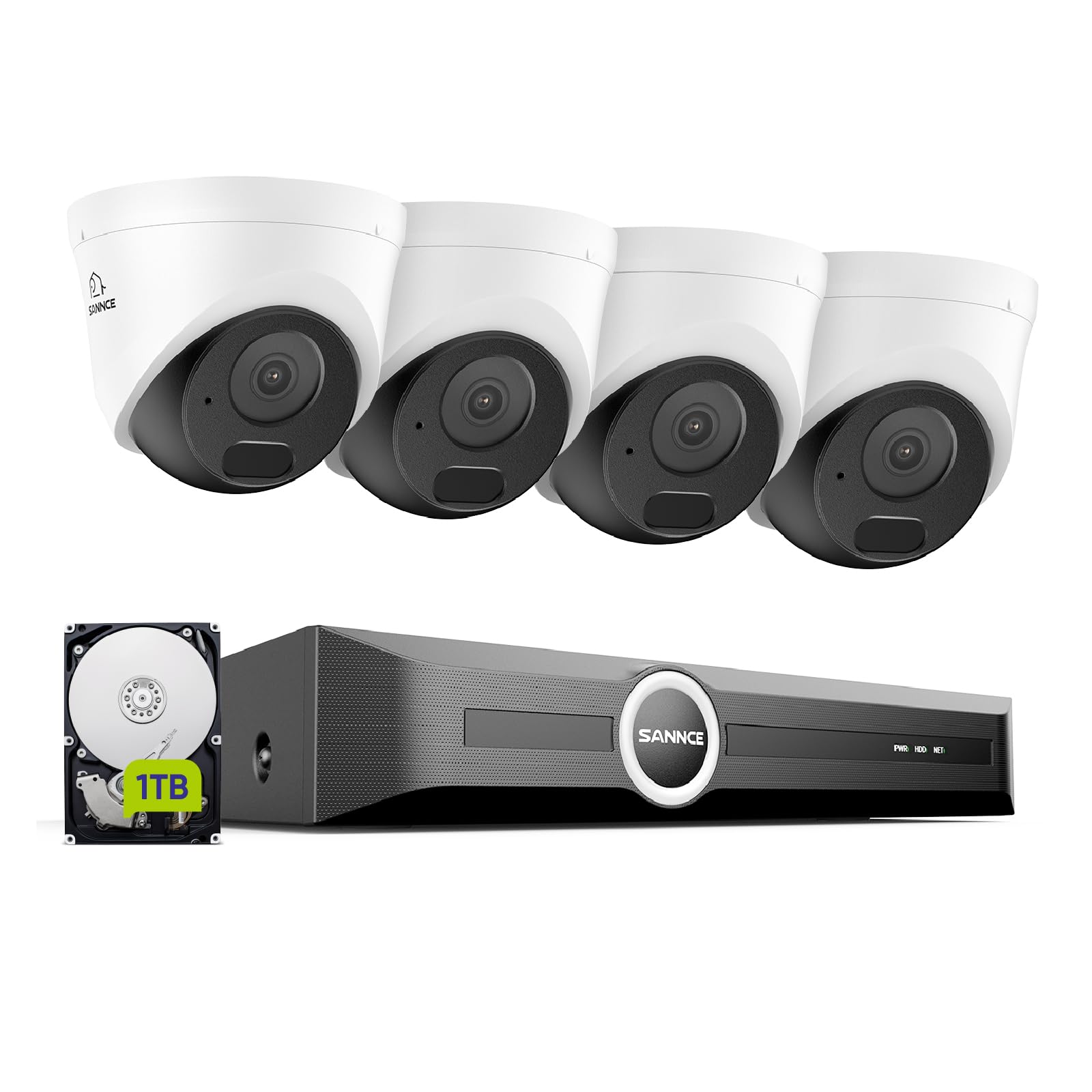 SANNCE Système de Caméras de Surveillance 8CH POE CCTV, Enregistreur Vidéo Réseau 5MP POE 8 Canaux avec 4 Caméras de Sécurité Extérieures IP 3MP pour la Maison et Disque Dur 1 To pour l'Enregistrement