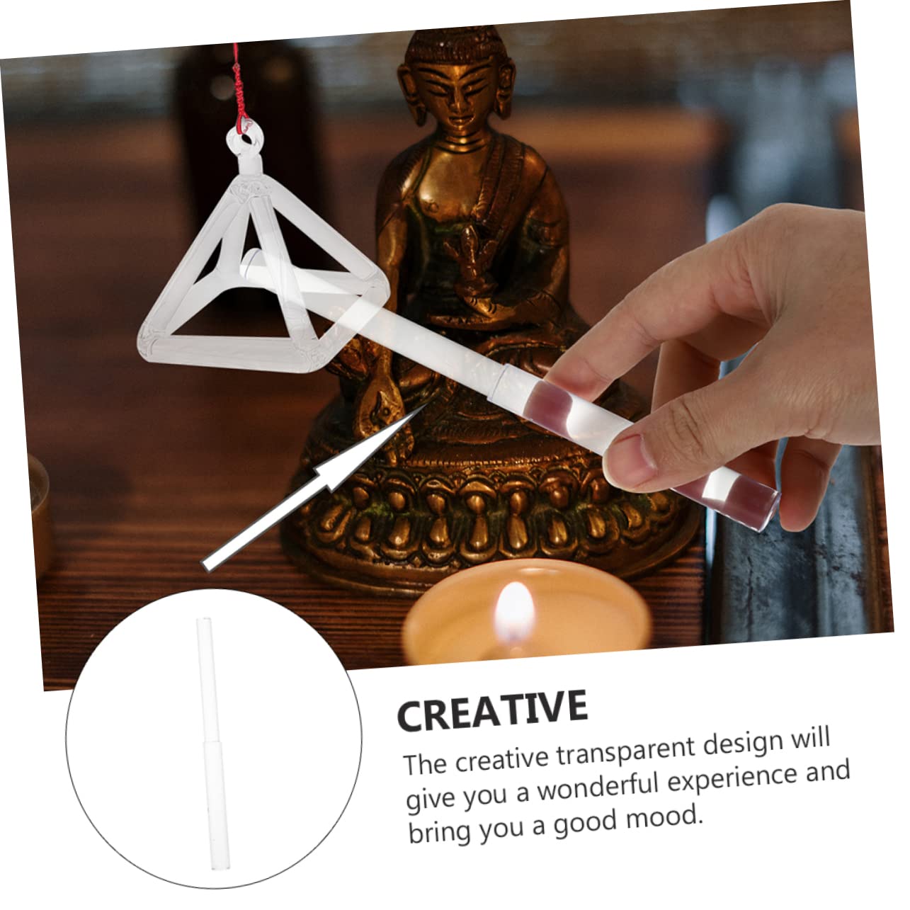 Yardwe Transparent Singing Pyramid Stick Small Percussion Mallet for Meditation and Sound Healing for Adults Craftsmanship Durable Design for Relaxation and Mindfulness Practices
