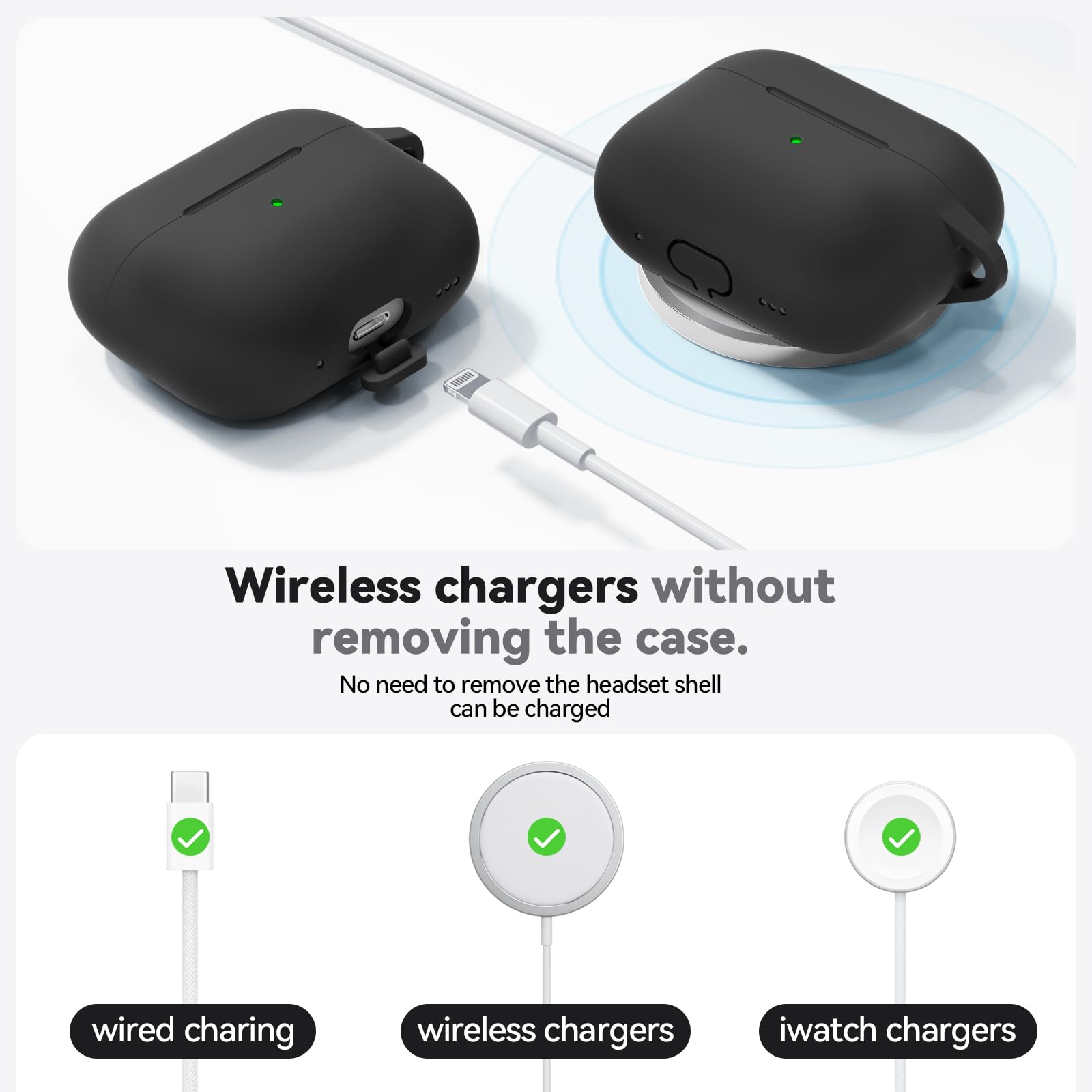 Inesore Compatible with AirPods Pro 3 Case with Cleaning Kit, Silicone Protective Case Cover for Apple Air Pods Pro 3rd (2025), Unisex Design - Black — view 4