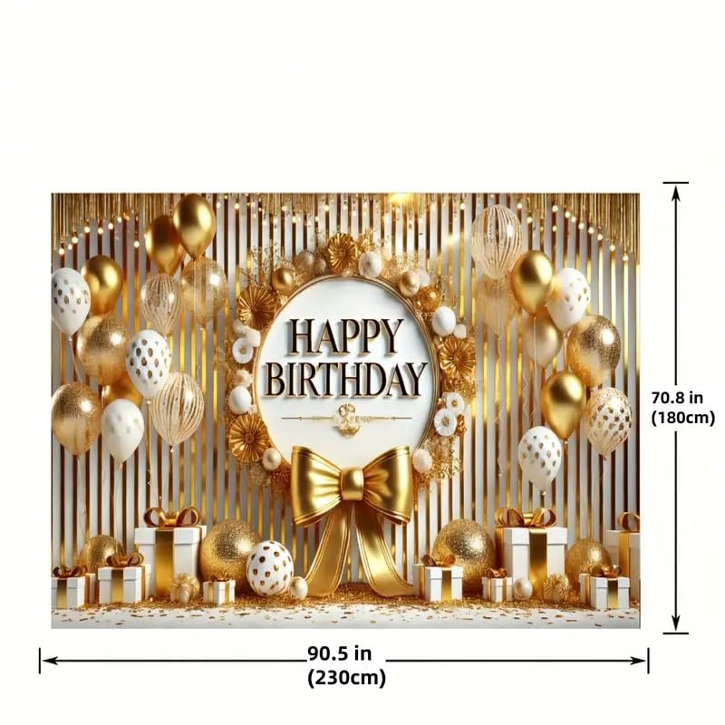 Image of DARSHANAM WORLD Birthday Decoration Backdrop Cloth Curtain (Pack of 1, Size: 5x8 Feet) Background Enhancer Poster,Happy Birthday Sign Theme-(Polyester). (Gold)
