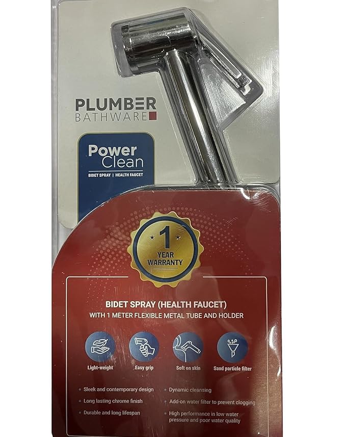 Image of Plumber Bathware Health Faucet Bidet Spray with Wall Hook and 1-Meter Flexible Metal Tube (VST-1904)