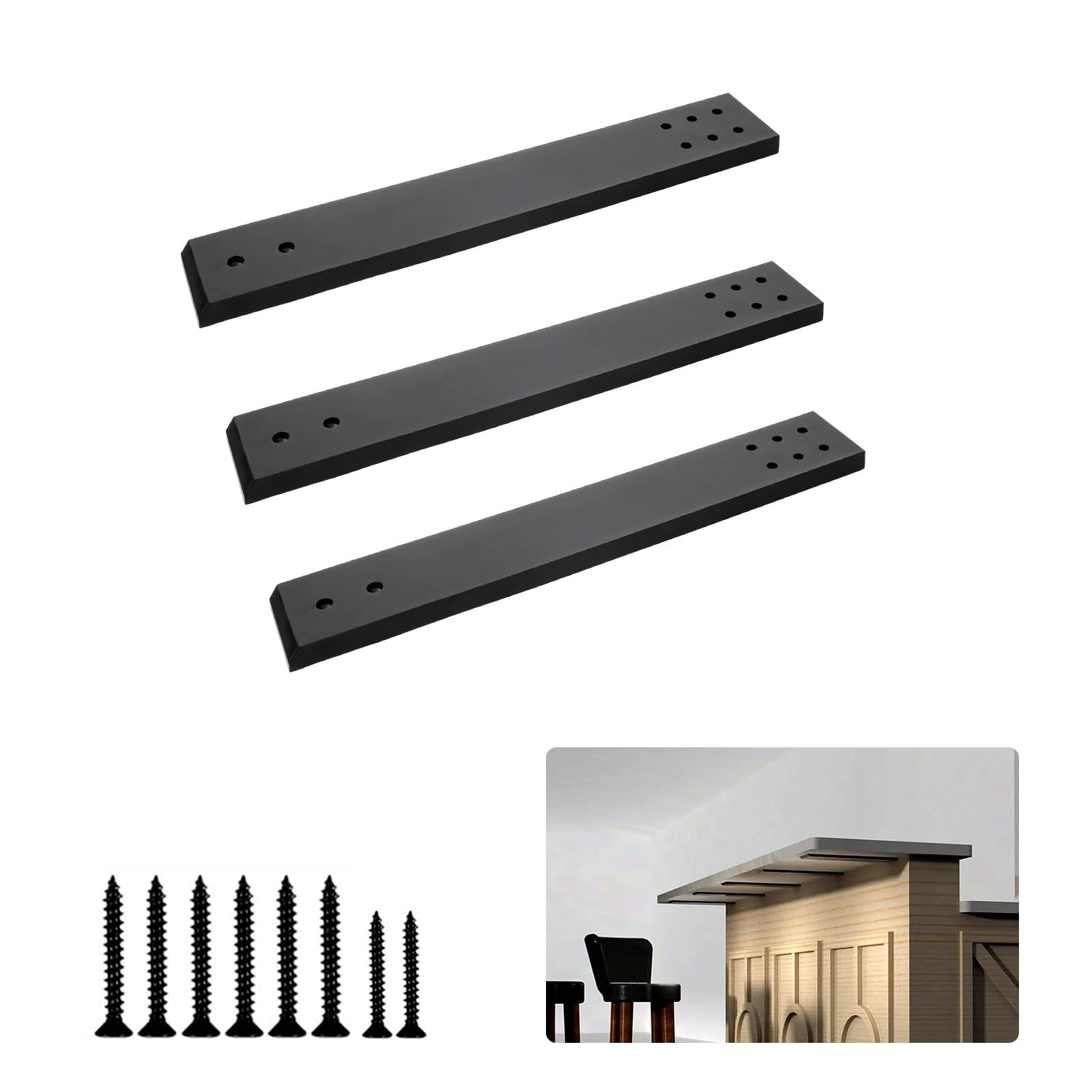 3 Stück Arbeitsplattenstützen, robuste Regalhalterung und schwebende Halterungen und Kniewandstütze (schwarz), 30,5 cm L x 6,3 cm B, 0,9 cm dick, für Granit-/Holz-/Beton-Arbeitsplatten.