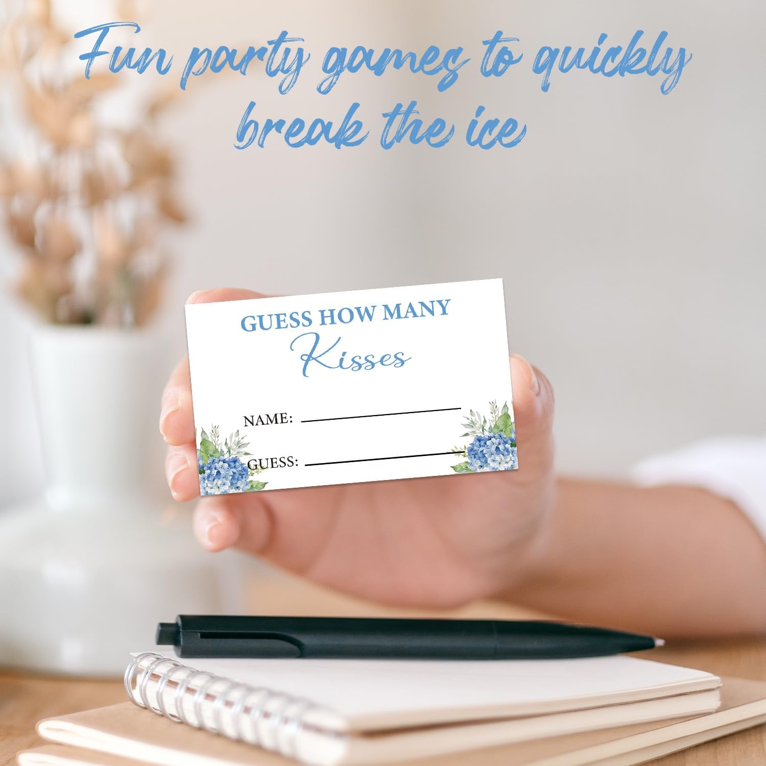 Something Blue Before I Do Bridal Shower Games, Guess How Many Kisses Bridal Shower Game, 50 Cards and 1 Sign - Blue Floral Bachelorette Wedding Shower Party Games & Activities -lika009