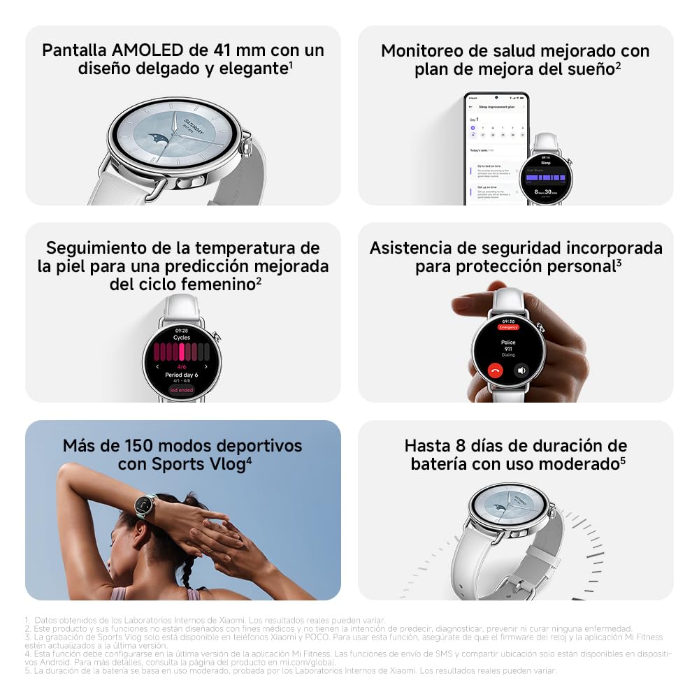 Xiaomi Watch S4 41mm, Smartwatch, Diámetro de 41 mm, Cuerpo Ultraligero de 32g, Pronóstico Menstrual, 150+ Modos Deportivos, Funciones de Seguridad, Xiaomi HyperOS 3, Correa de Goma fluorada (Negro)