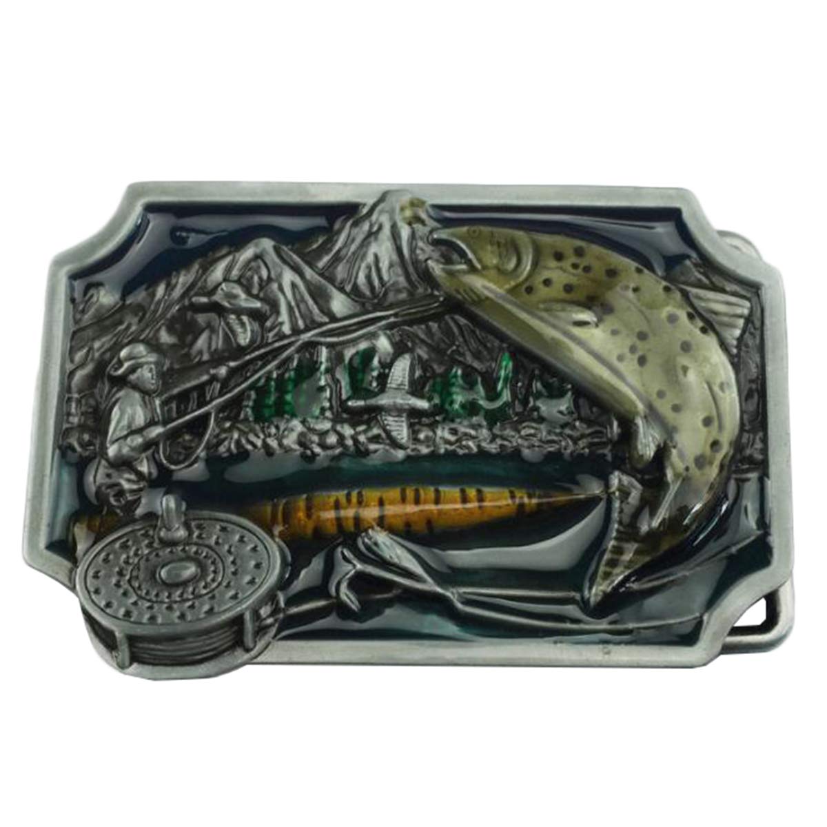 Daisybaby Handmade Fishing Belt Buckle- Western Cowboy American Animal Belt Buckles for Men Women