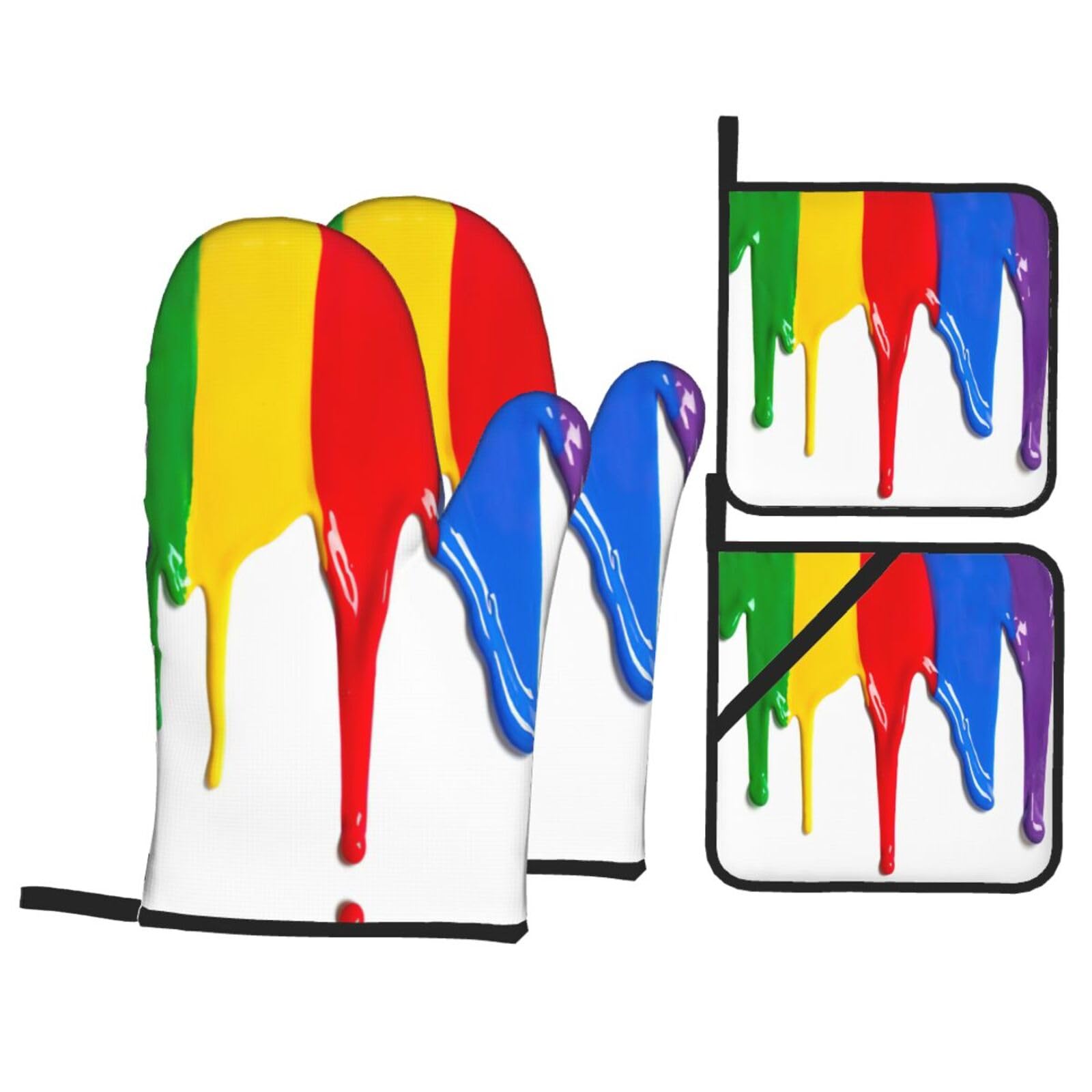 Paint Splatter Backdrop Print Stylish 4-Piece Microwaving Oven Waterproof Kitchen Gloves Baking Holiday Cooking