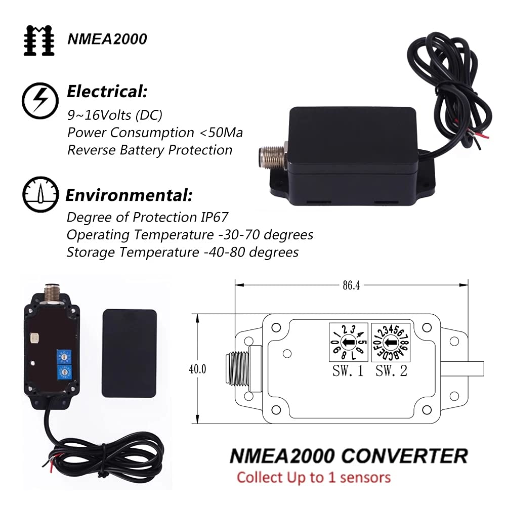 Convertisseurs NMEA2000 AdaptéS à la Jauge de RéServoir de Yacht de Bateau CX5001 NMEA 2000 Convertisseurs Accessoires Marins Pièces de Bateau D'Outil