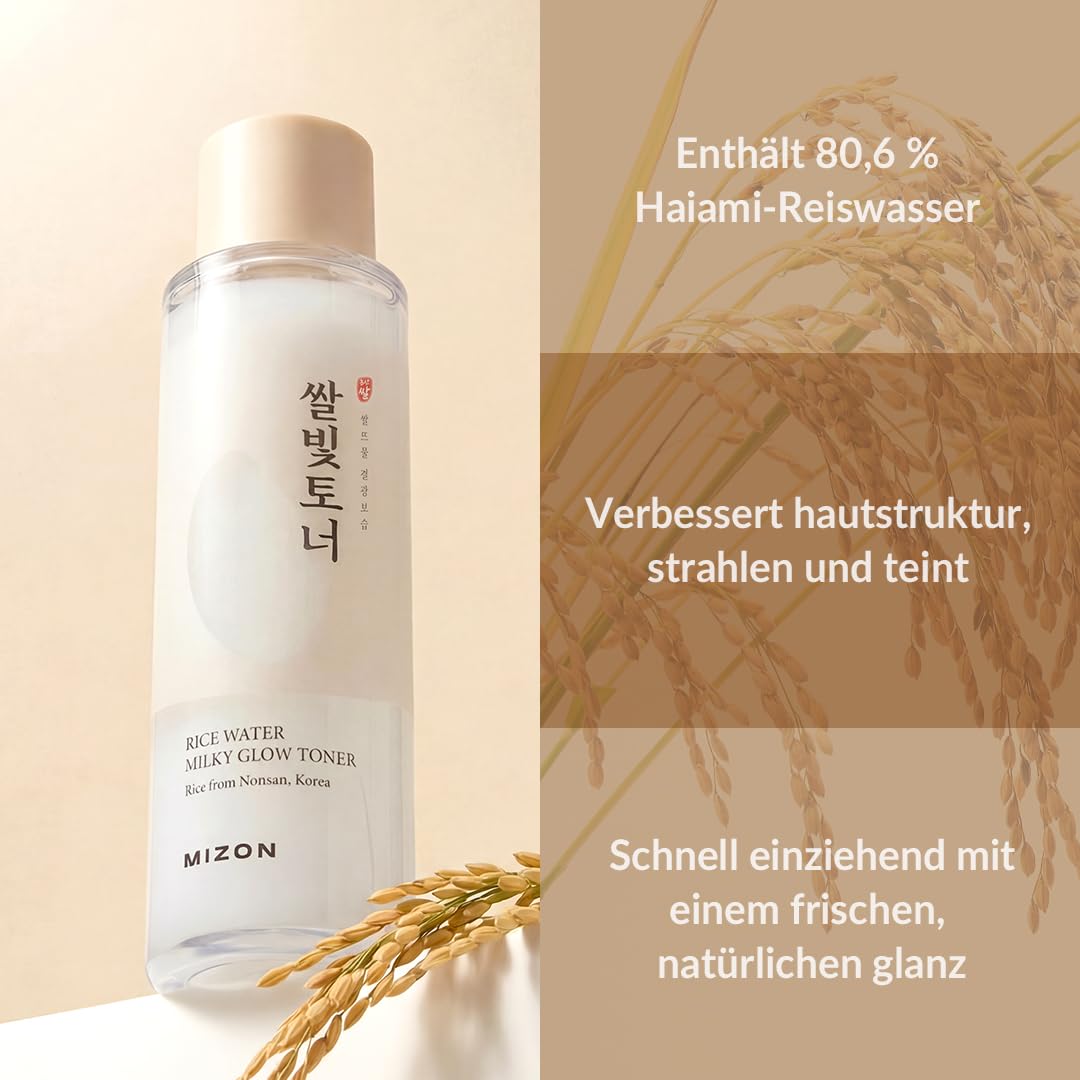 [MIZON] RICE WATER MILKY GLOW TONER (150ml) feuchtigkeitsspendender Gesichtstoner mit 80,6% Reiswasser, Rice Bran PDRN & MELAZERO V2, leichte milchige Textur, Korean Skincare