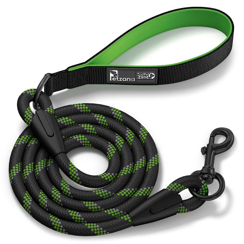 Green Dog Leash with Soft Padded Handle - 5 Ft Reflective Heavy Duty Dog Rope Leash for Small Medium & Large Dogs, Lightweight Walking & Training Strong Dog Leash for Pet, 5ft Leashes