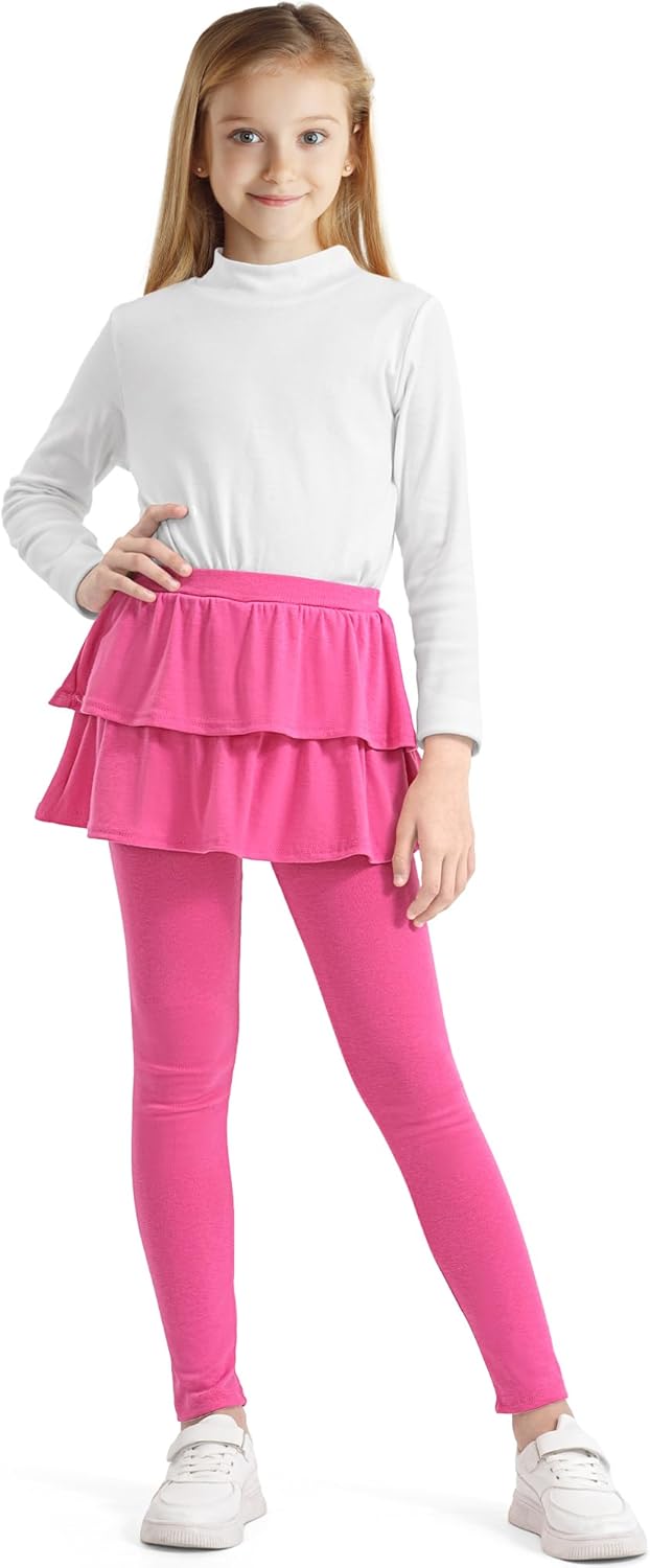 Girls Leggings with Skirts School Uniform Athletic Stretchy Tutu Pants Kids Warm Ruffle Clothes 2-Pack - Image 2