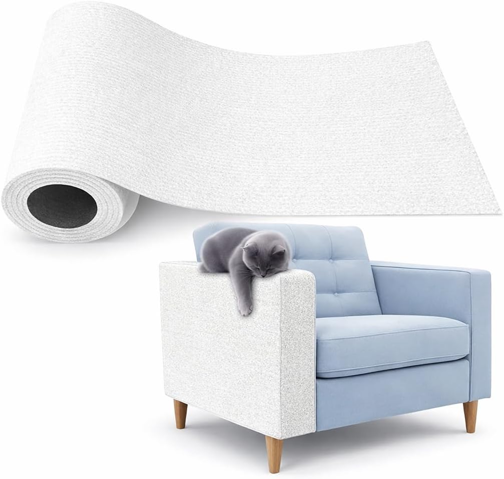 Kedi Tırmalama Matı Yapışkanlı - Keçe Tırmalama Pedi 100x30 cm - Duvar Koltuk Zemin Koruyucu - Tırnak Bakım Ürünü - Kaymaz Dayanıklı Uzun Ömürlü Evcil Hayvan Aksesuarı (Beyaz)