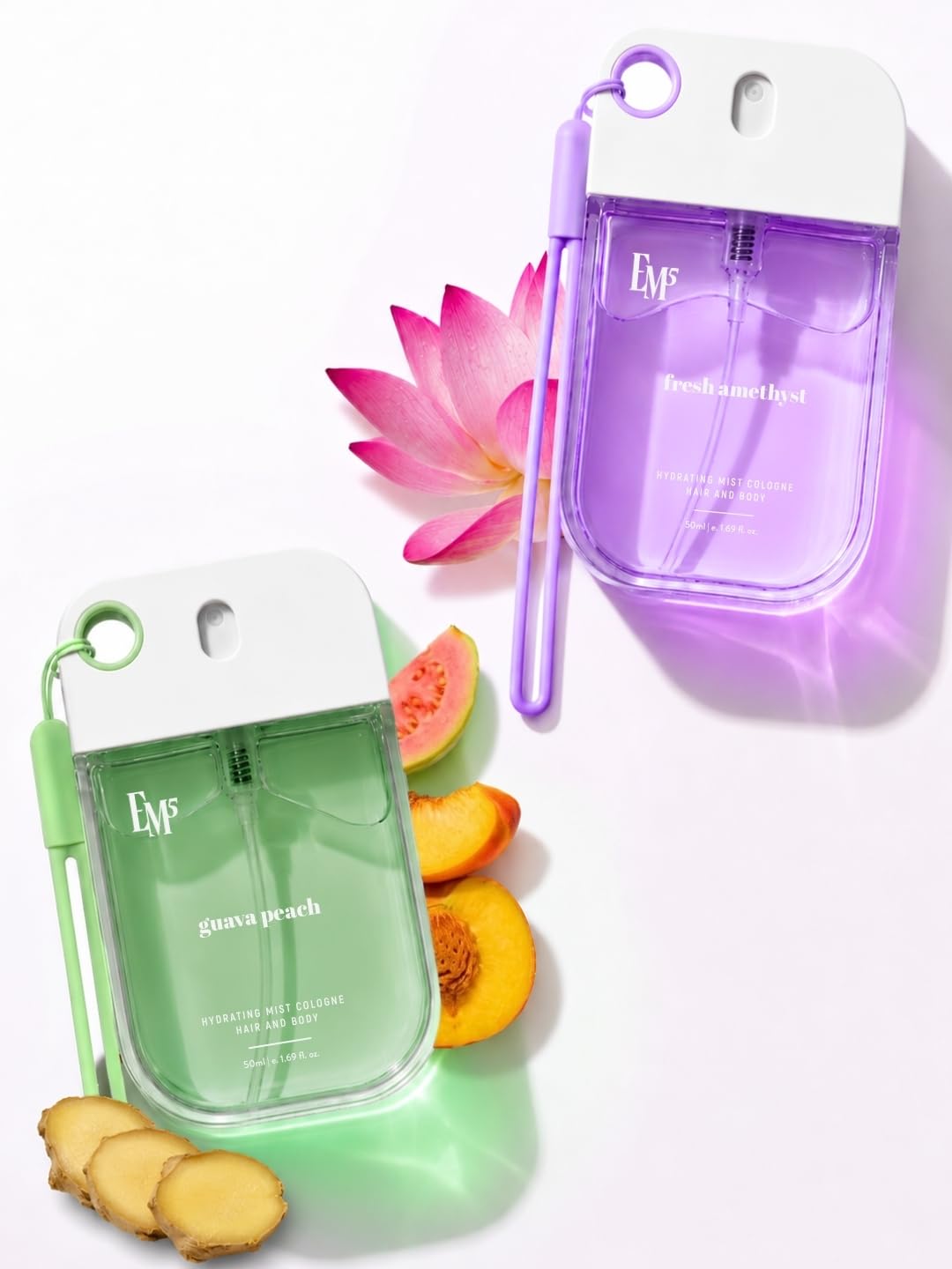 EM5 Guava Peach & Fresh Amethyst Hair & Body Mist Combo for Women | Hydrating Fragrance Mist for Hair & Skin | Fresh Fruity Tropical & Floral Citrus Notes | Long Lasting | 50ml Each (Pack of 2)-image-11
