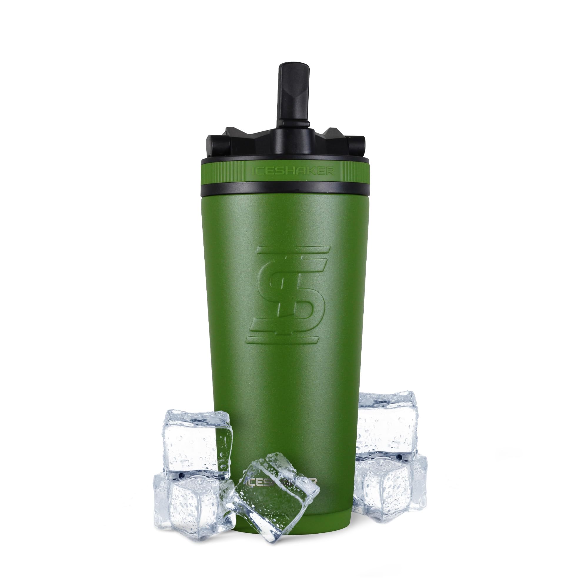 Ice Shaker Insulated Stainless Steel Sports Bottle | 26 oz, Green | Stays Cold for 30+ Hours | Flip Up Sport Straw | Odor-Free Bottle for Protein Shakes, Water, Intra-Workout