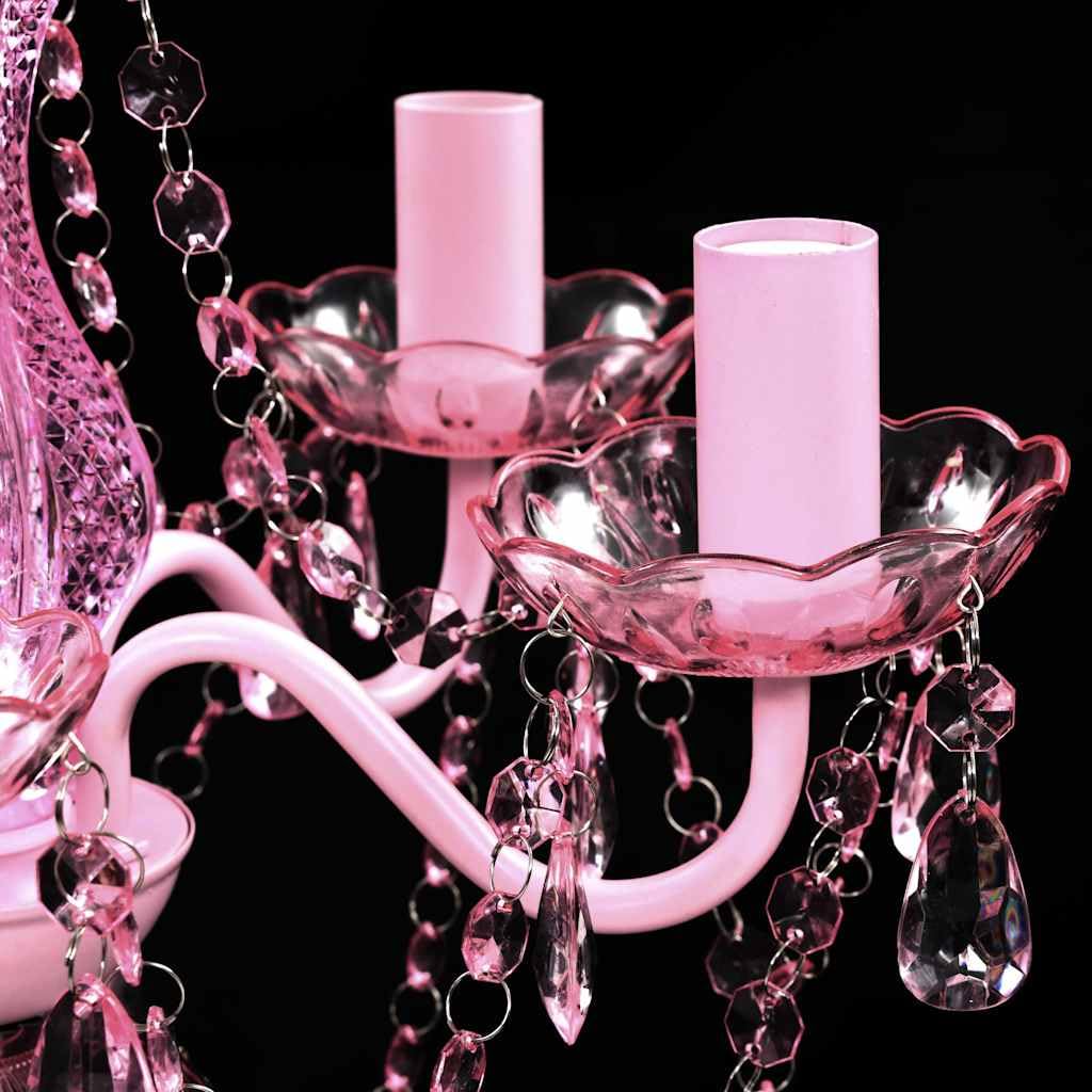 Lustre en cristal rose classique plafonnier 5 feux lampe luminaire