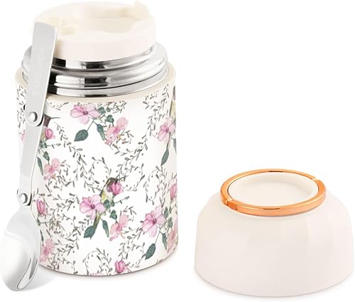 Hibiscus Hummingbirds Food Jar with Spoon Stainless Steel Vacuum Insulated Food Container 17 oz Food Thermos for Lunch
