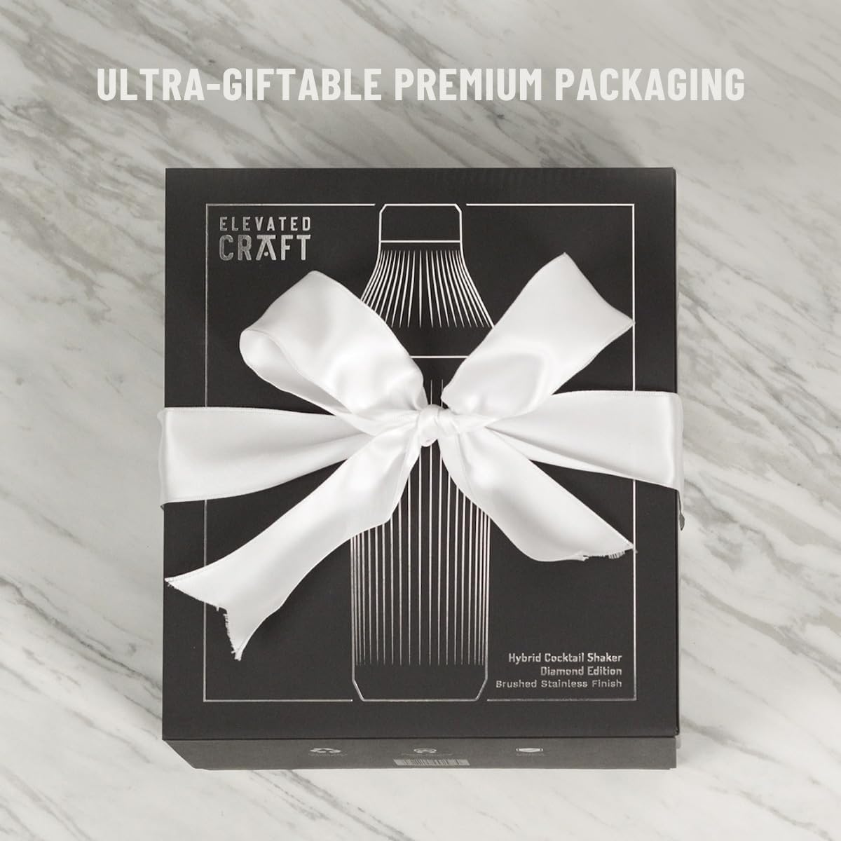 Elevated Craft Diamond Edition Hybrid Cocktail Shaker Set - Premium Vacuum Insulated Stainless Steel, 28 oz, Includes Built-In Strainer, Precise Measuring Top & XL Polishing Cloth - Martini Shaker - Image 7