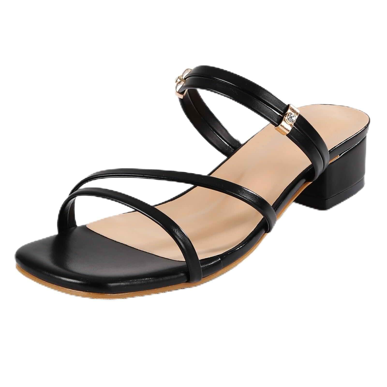 Women's Strappy Sandals Low Block Heel – Square Toe Off-White Minimalist Summer Sandals with Slingback Strap – Casual Dress Sandals for Office, Travel, and Daily Wear