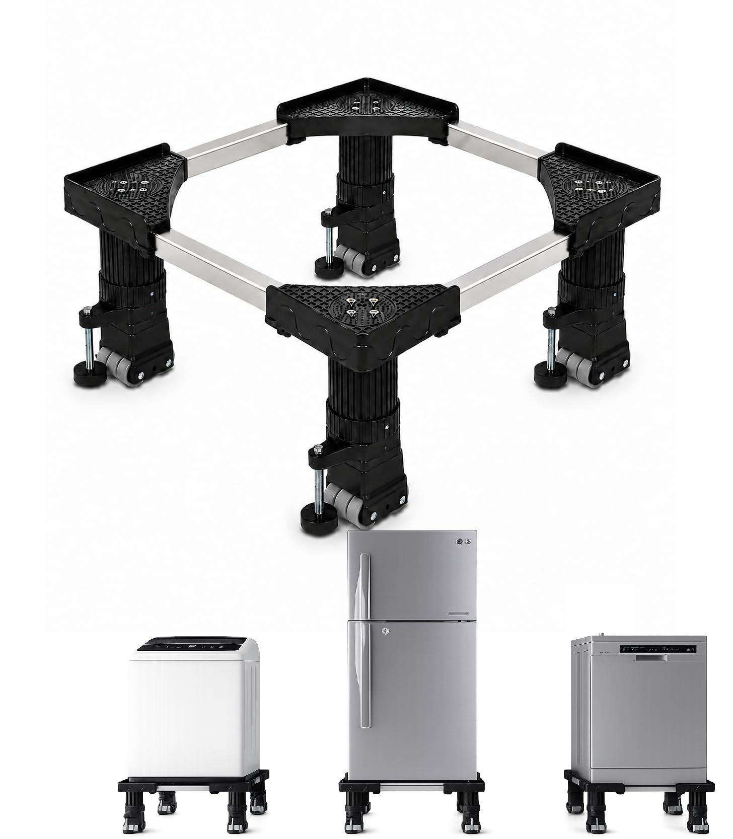 PM Good Height Heavy Duty 24 Wheel Adjustable Stand/Trolley Washing Machine ONLY TOP Load, Dishwasher, Refrigerator with 4 Stopper Washing Machine 6.5/7/8/9/10 kg) ( 9 Inches Hieght From Ground)