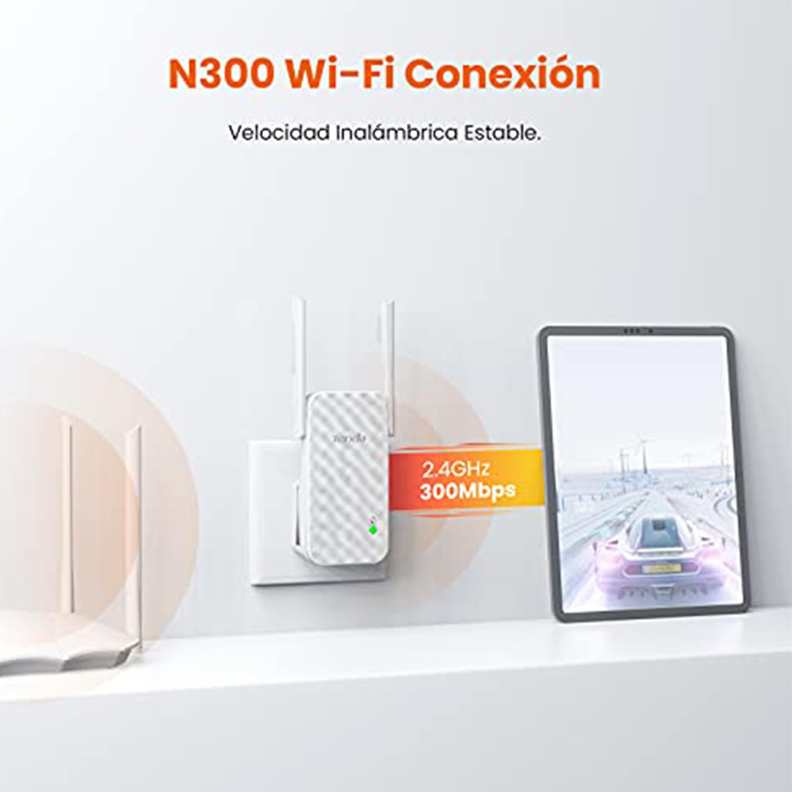 Tenda A9 N300 Repetidor de red Wifi Extensor Amplificador de Cobertura (300Mbps, 2 Antenas externas, Red Cobertura WiFi inalambrico más de 200 Metros, Compatible con los Routers y ADSL/Fibra)