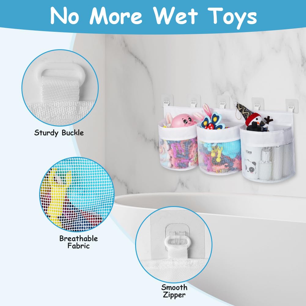 HOTUT Filet Rangement Jouets De Bain Avec 4 Crochets Adhésifs - Organiseur Jouets Salle De Bain Bébé