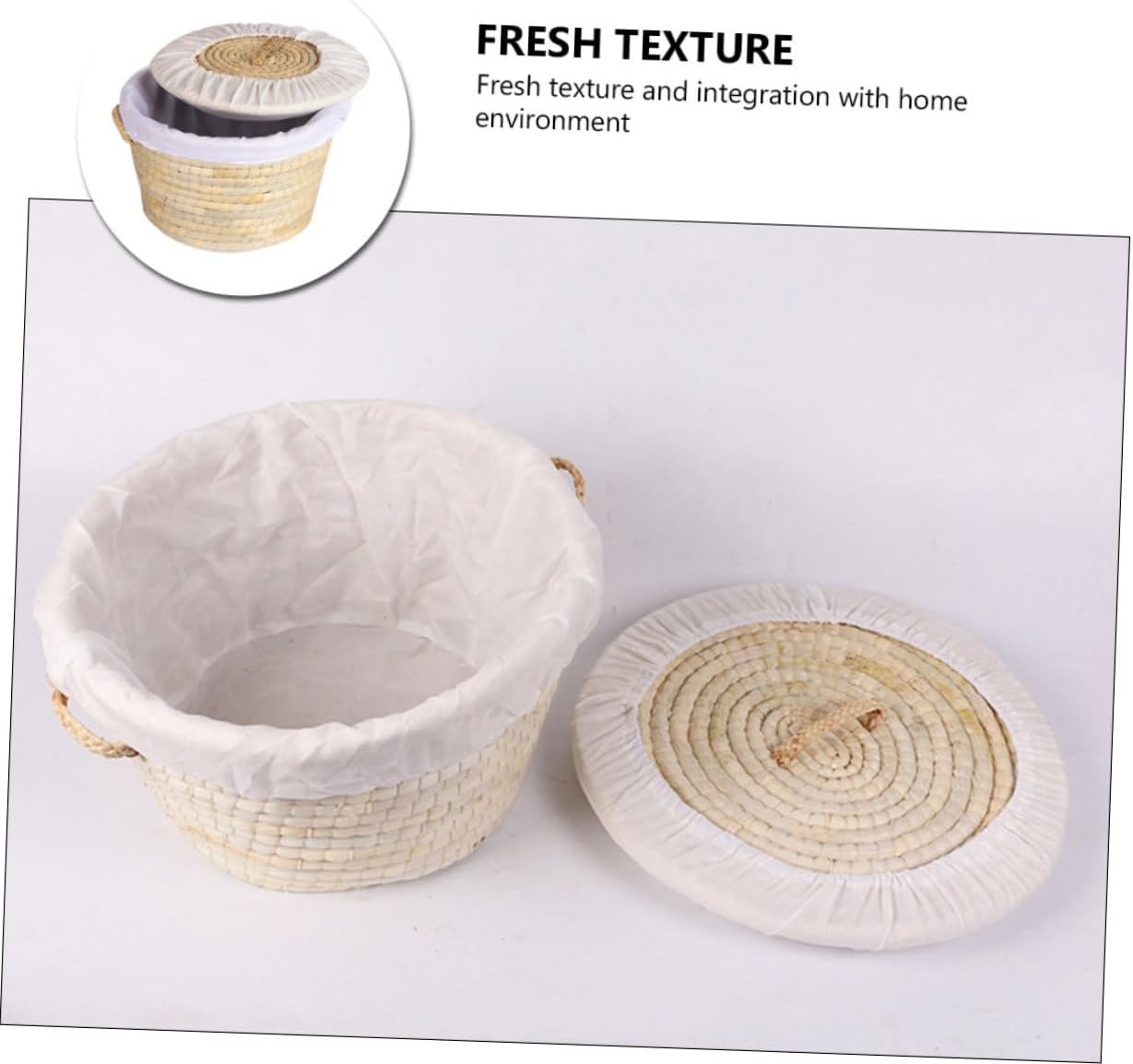 Woven Straw Bread Basket with Lid, 30cm round Steamed Bun and Egg Storage Basket, Practical Home Kitchen Food Storage Container for Bread and Snacks