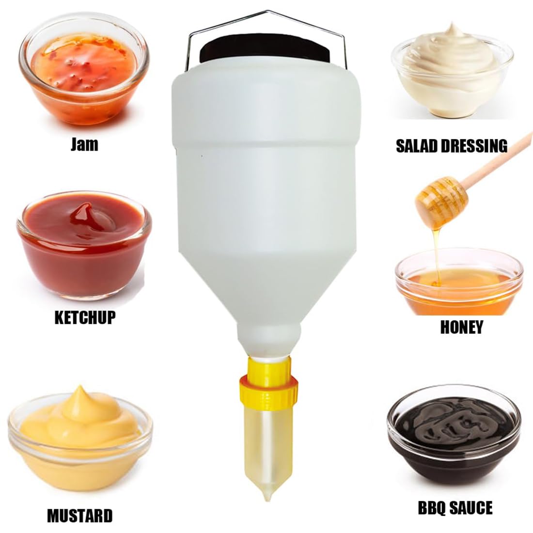 Distributore di salse, bottiglia da 5,5 L ricaricabile con design a prova di perdite, dispenser di condimenti in plastica per senape, ketchup, barbecue, insalata, sciroppo, 1 pezzo