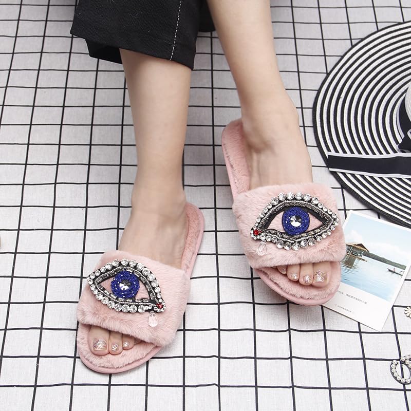 Evil Eye Slippers Women Plush Flat Slippers Tears on Slides Fashion Fuzzy Plush Slides Flip Flop Indoor Bedroom Shoes4