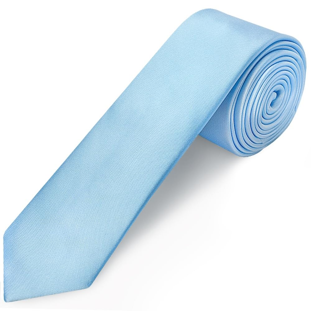 Ties R Us Boys Blue Plain Sky Satin Skinny Tie