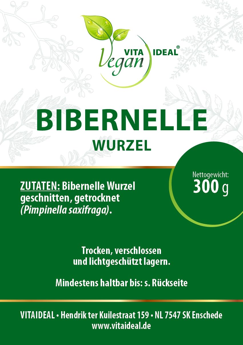 VITA IDEAL Vegan® BIBERNELLE - Wurzel 4x 300g geschnitten & getrocknet - Pimpinella saxifraga - BIBERNELLWURZEL - Tee - Bibernellewurzeltee - Bockwurz Kräutertee & Aufguss.