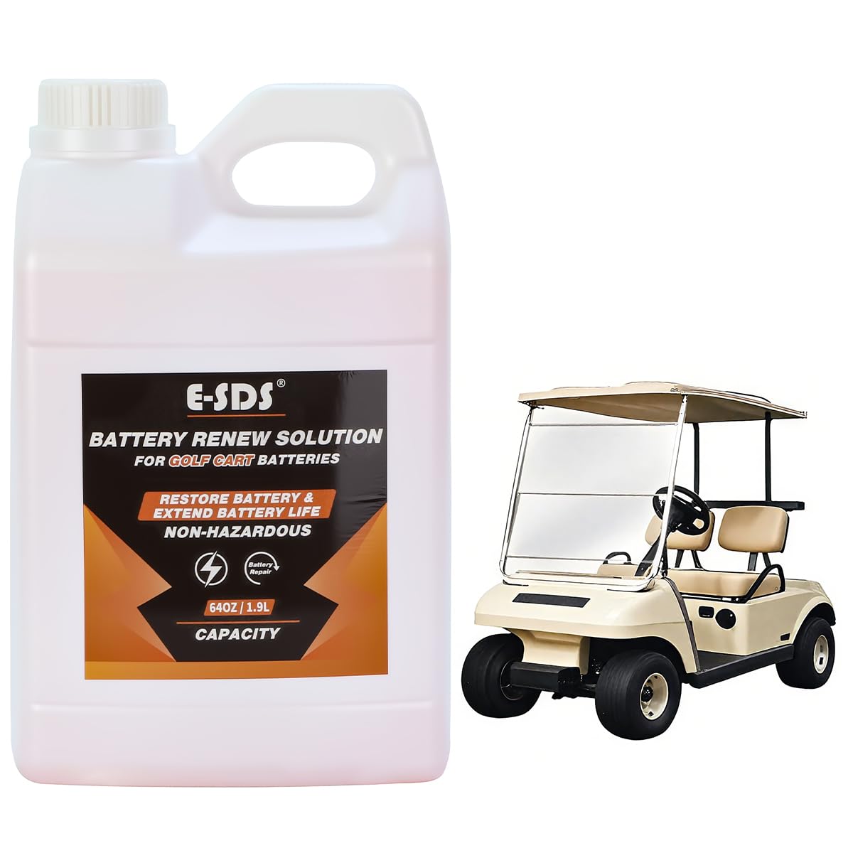 E-SDS Battery Restore Solution for Golf Cart Batteries, Battery Acid Refill, Golf Cart Battery Restore, Extend Battery Life,Repair 6, 8,12 Volt Golf Cart(64 oz)