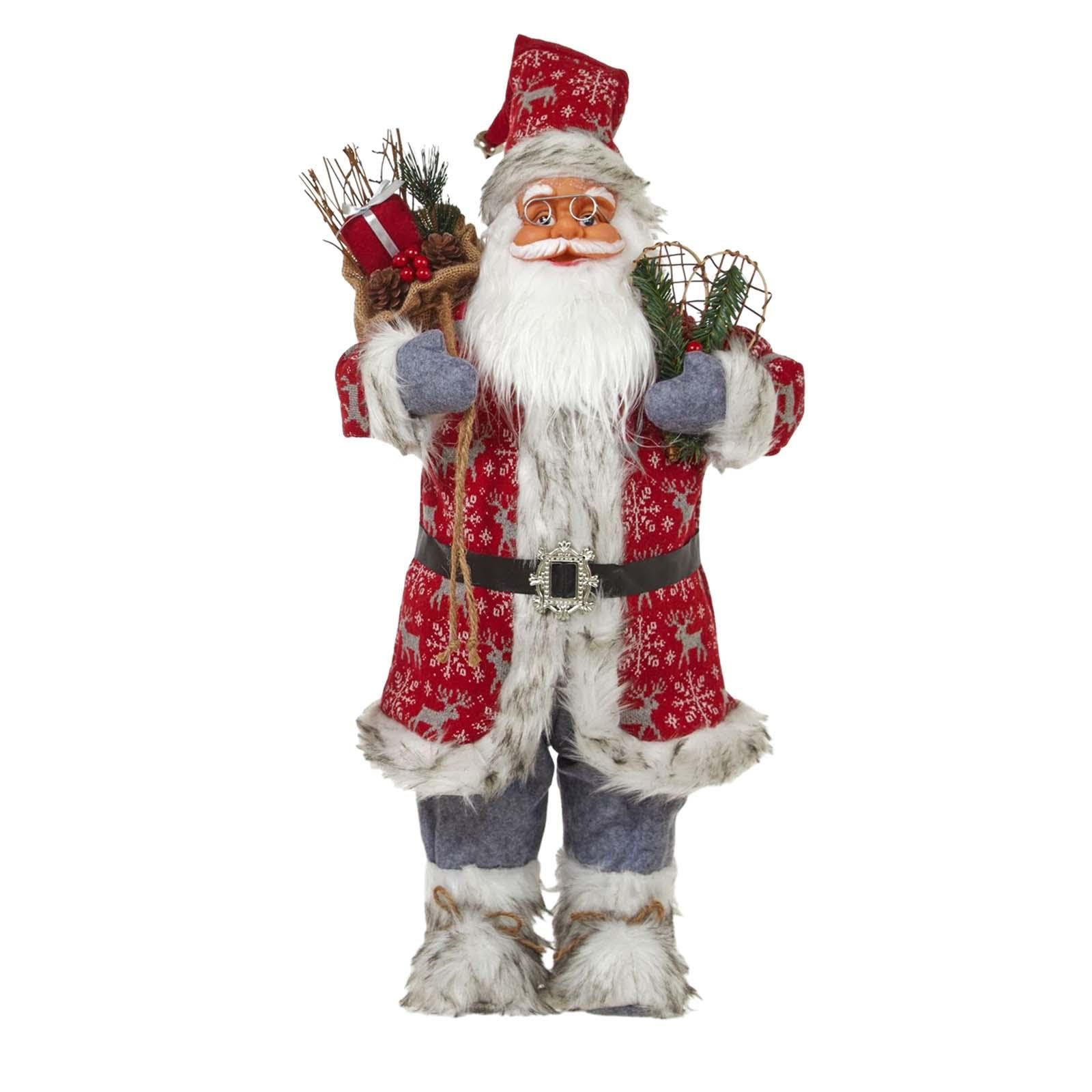 Santa Figur Weihnachtsdeko Puppe Stehend mit Traditionellem Mantel Und Stiefeln Aus Hochwertigem Material für Kamin Esstisch Außenbereich Neujah, 60cm