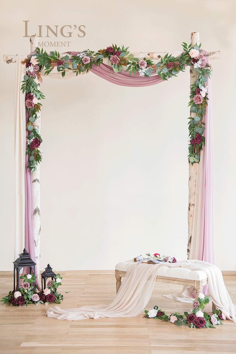 Ling's moment Wedding Arch Decor Flowers 2 Rows 6.5ft Burgundy Flower Garlands for Wedding Backdrop Ceremony Decorations