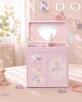 VLANDO 4 Layer Musical Jewelry Box, 3 Drawers Storage and Necklace Hook