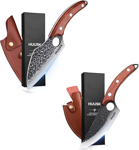 Miniatura 1 de Huusk Sharp Chef - Paquete de cuchillos de cocina con cuchillo de camping para cocinar al aire libre, regalo vikingo, para hombres con funda de cuero