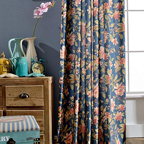 Melodieux Blooming Flower Print Vintage Style Room Darkening Grommet Curtain Drapes For Living Room Bedroom Dining Room, 52 By 84 Inch, Navy (2 Panels) #TOP1
