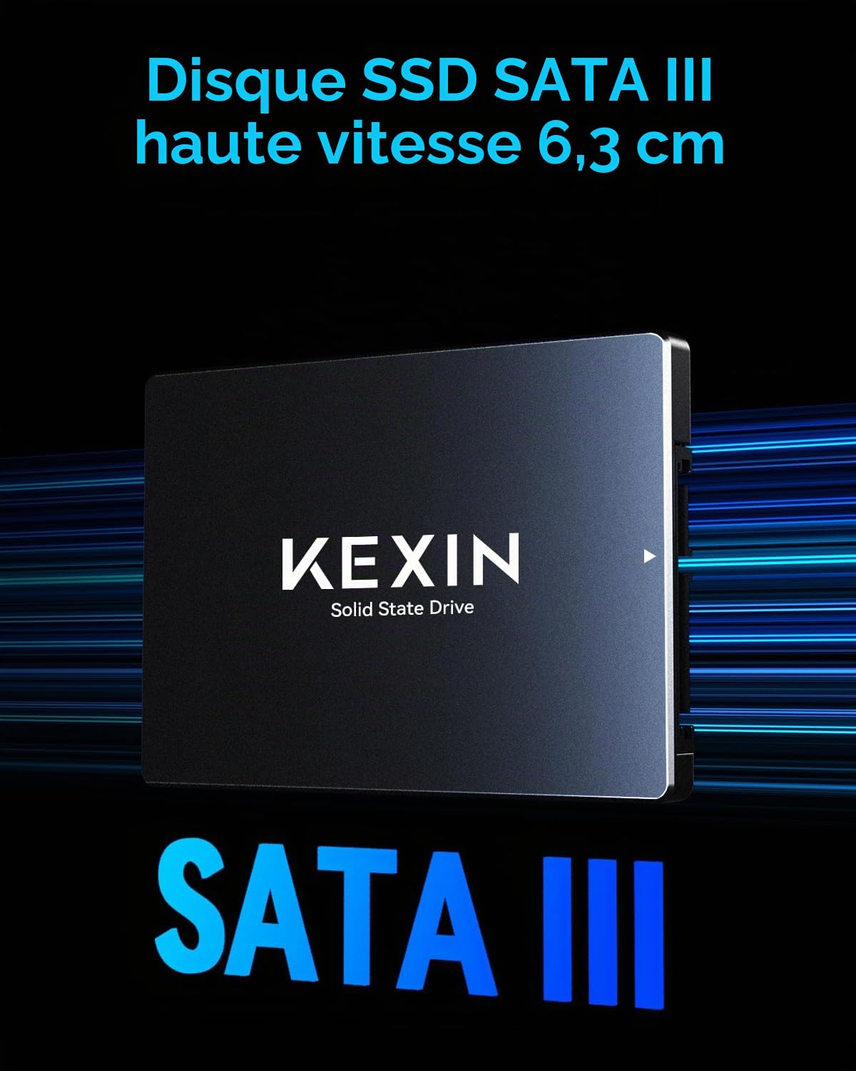 KEXIN SSD Interne SATA III 2,5" 128 Go – Jusqu'à 450 Mo/s en Lecture et 330 Mo/s en écriture SSD Haute Vitesse pour Ordinateur Portable et PC de Bureau