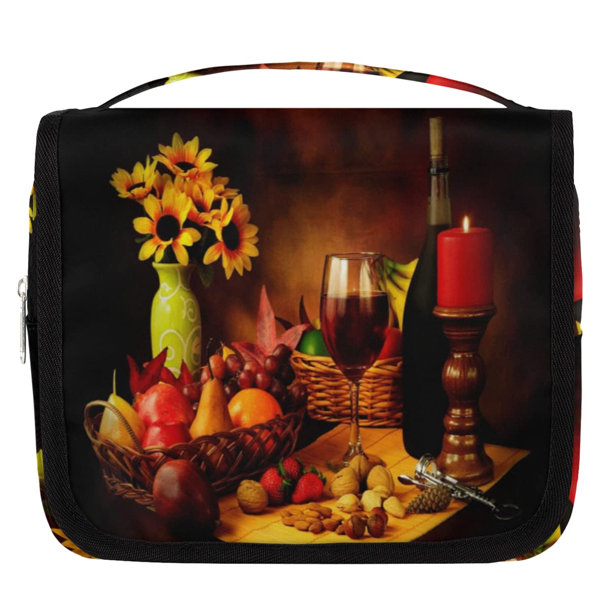 Jesienna podróżna kosmetyczka FallRed Wine Bottle Wash Pouch Bag Unisex Wiszące przybory toaletowe Kosmetyczka Organizer do makijażu, wielobarwny, Jeden rozmiar