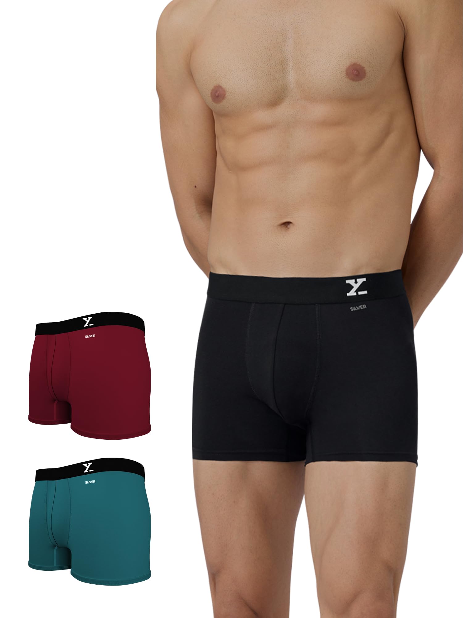 XYXX Men's Aero Super Combed Cotton Regular Fit Solid Antimicrobial Trunks with No Marks Waistband (Pack of 3)