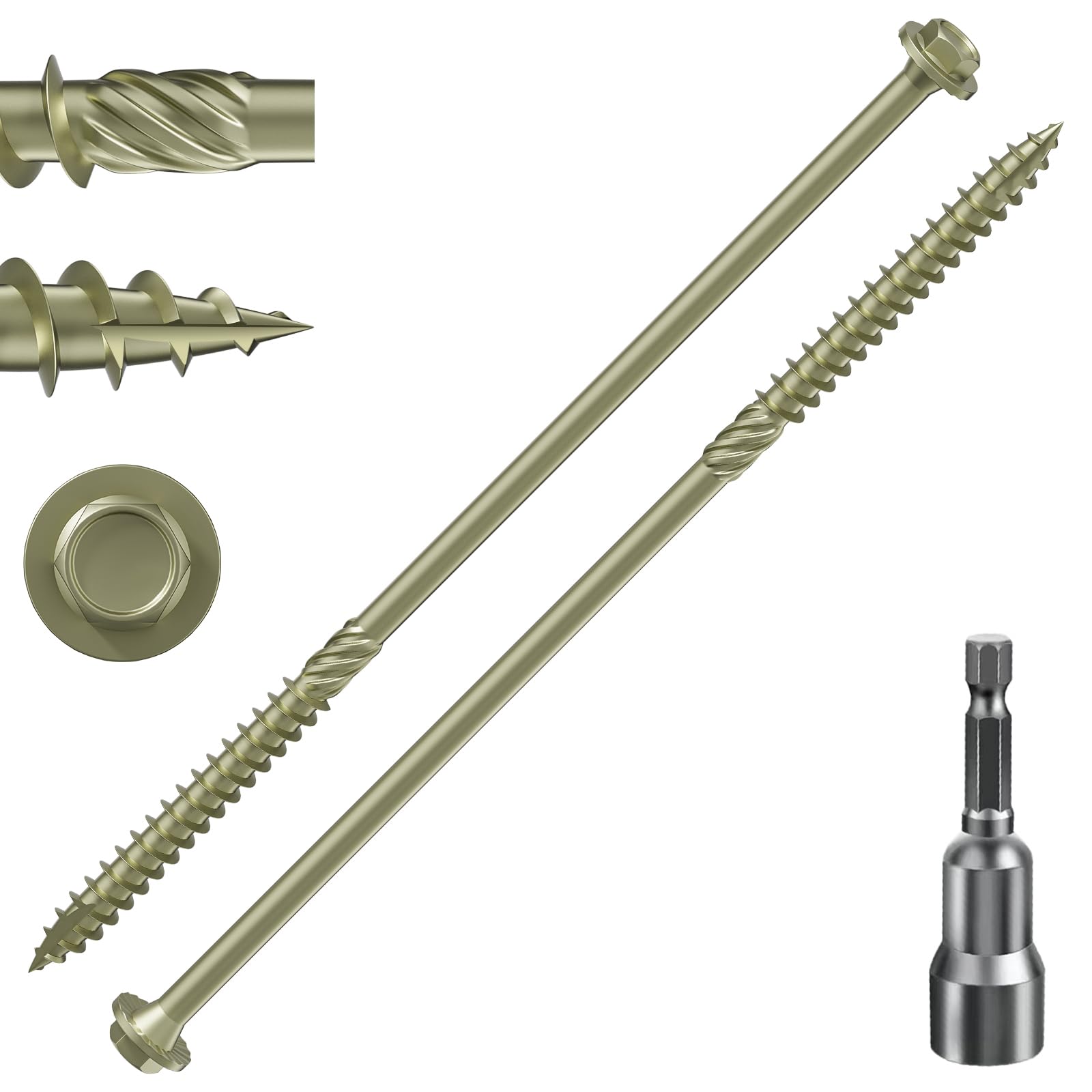 Wensilon (2 lbs)#14 x 7 Yellow Hex Exterior Lag Screws, Structural Wood Screw, Heavy Duty Construction Screw, Rust Resistant, Washer Head, Yellow Coated Exterior Wood Screws