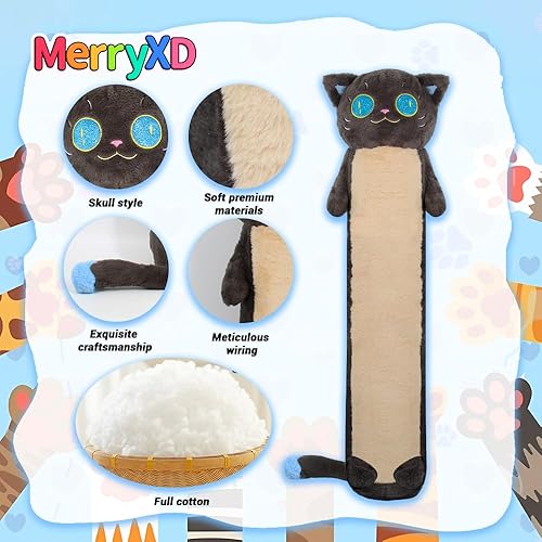 Miniatura 2 de MerryXD Almohada larga de peluche Kawaii de 53 pulgadas, lindo gato negro de peluche, peluches suaves, juguetes de peluche de gatito de ojos